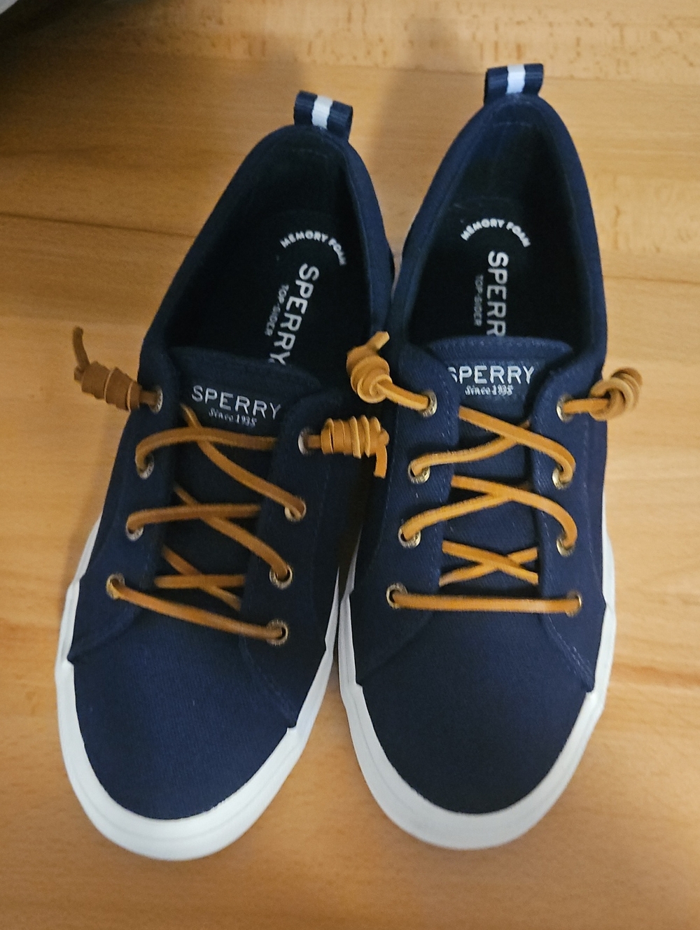 Sperry Navy Canvas Boat Shoes with Tan Laces